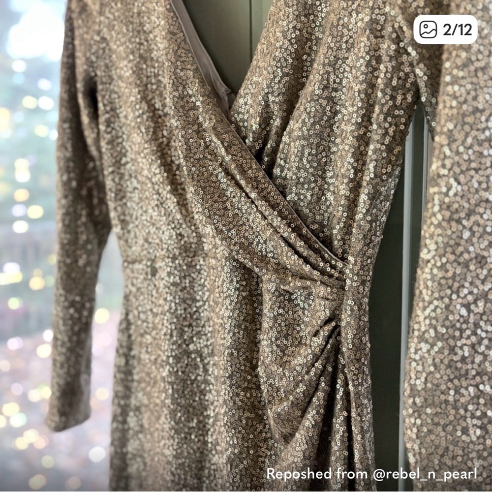 Aidan Mattox Gold Long Sleeve Dress - Picture 2 of 9